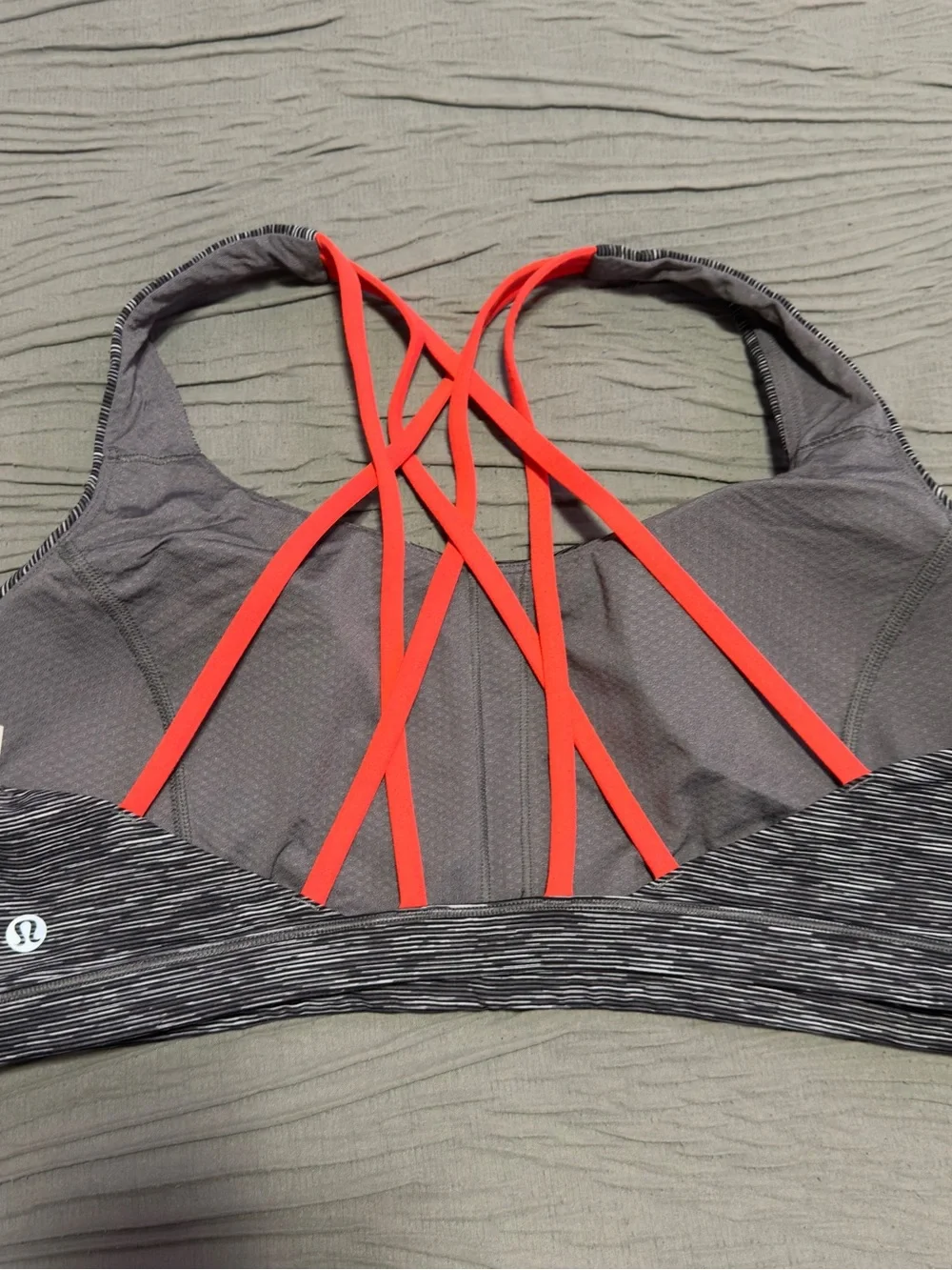 lululemon athletica Gray Striped Sports Bra with Coral Strappy Back